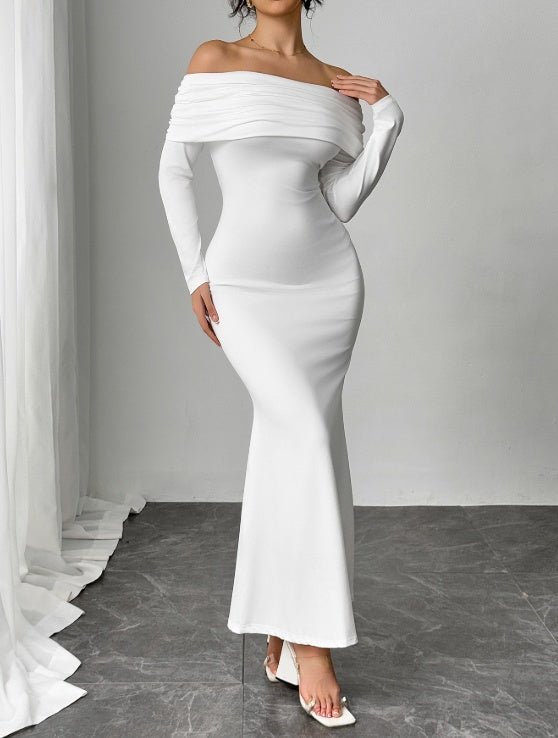 White One Shoulder Backless Slim Fit Dress