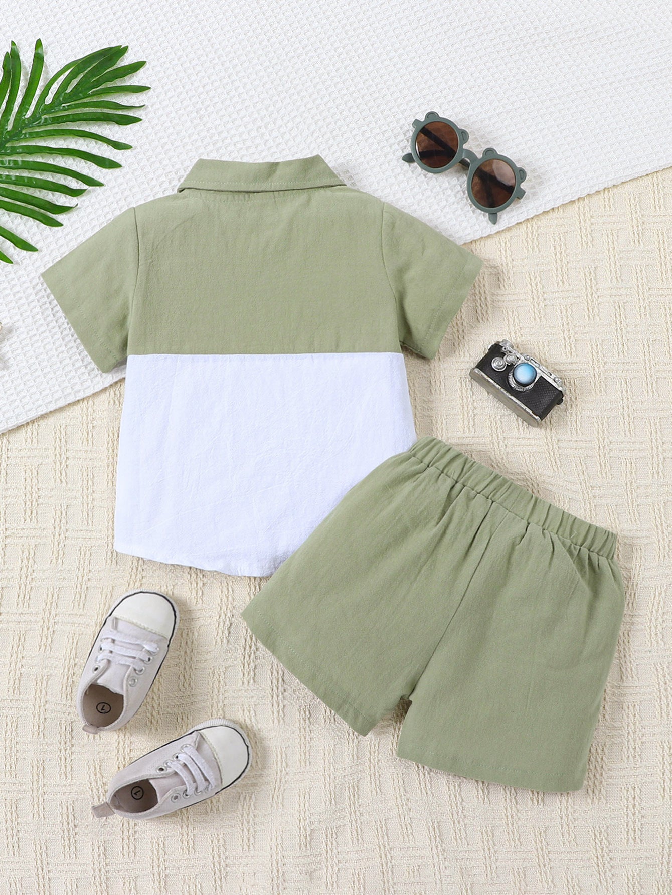 Boys' Summer Cotton And Linen Casual Short-sleeved Shirt And Shorts Suit