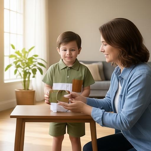 GIGI & POPO boys' olive green and white cotton-linen short-sleeve shirt and shorts set worn by a young boy