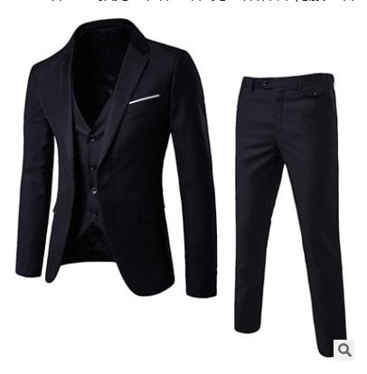 Plus size men's black suit with lapel collar and trousers.