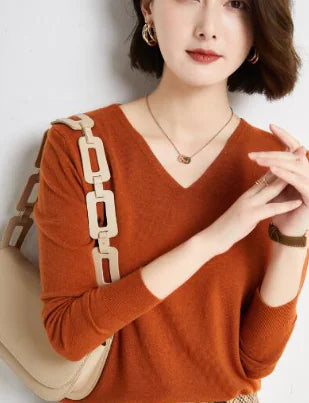Women's V-neck Wool Sweater (One Piece)