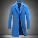 Autumn and Winter New Men's Solid Color Casual Business Woolen Long Coat - GIGI & POPO - Men Hoodies & Jackets - Royal Blue / 3XL