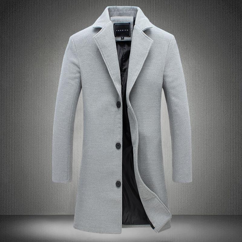 Autumn and Winter New Men's Solid Color Casual Business Woolen Long Coat - GIGI & POPO - Men Hoodies & Jackets - Gray / 3XL