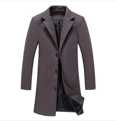 Autumn and Winter New Men's Solid Color Casual Business Woolen Long Coat - GIGI & POPO - Men Hoodies & Jackets - Dark grey / 2XL