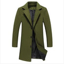 Autumn and Winter New Men's Solid Color Casual Business Woolen Long Coat - GIGI & POPO - Men Hoodies & Jackets - ArmyGreen / 4XL