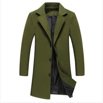 Autumn and Winter New Men's Solid Color Casual Business Woolen Long Coat - GIGI & POPO - Men Hoodies & Jackets - ArmyGreen / 4XL