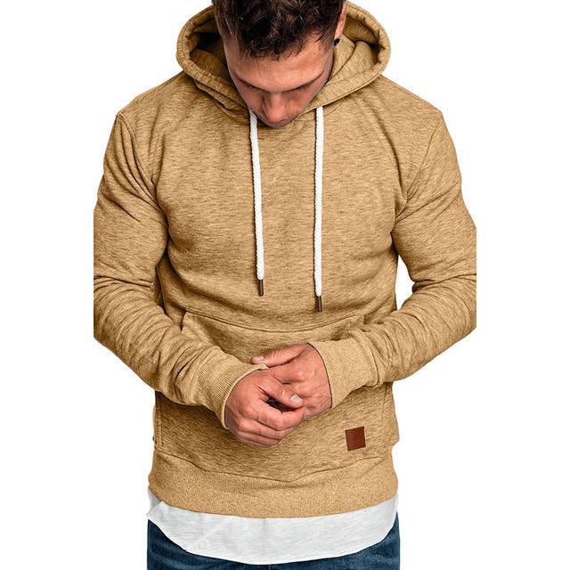 2021 new men's solid color outdoor sports sweater casual fashion hood - GIGI & POPO - Men Hoodies & Jackets - Khaki / S