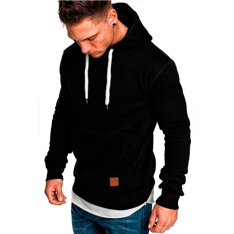 Men's solid color outdoor sports sweater with hood, perfect for casual fashion.