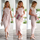 2021 summer crossover new solid color anti-sleeve flat jumpsuit long skirt dress - GIGI & POPO - Women - Pink / M
