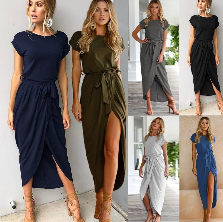 summer crossover new solid color anti-sleeve flat jumpsuit long skirt dress