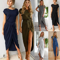 2021 summer crossover new solid color anti-sleeve flat jumpsuit long skirt dress - GIGI & POPO - Women -