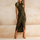 2021 summer crossover new solid color anti-sleeve flat jumpsuit long skirt dress - GIGI & POPO - Women - ArmyGreen / M