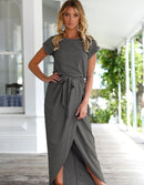 2021 summer crossover new solid color anti-sleeve flat jumpsuit long skirt dress - GIGI & POPO - Women - Dark gray / L