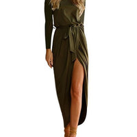 2021 summer crossover new solid color anti-sleeve flat jumpsuit long skirt dress - GIGI & POPO - Women - ArmyGreen long / L