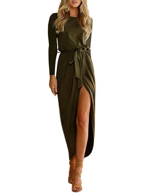 2021 summer crossover new solid color anti-sleeve flat jumpsuit long skirt dress - GIGI & POPO - Women - ArmyGreen long / L