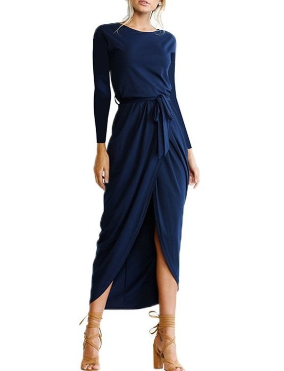 2021 summer crossover new solid color anti-sleeve flat jumpsuit long skirt dress - GIGI & POPO - Women - Navy blue / S
