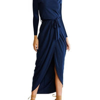 2021 summer crossover new solid color anti-sleeve flat jumpsuit long skirt dress - GIGI & POPO - Women - Navy blue / S