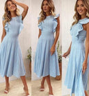 2021 summer explosion models fashion ruffled zipper irregular round neck lace dress - GIGI & POPO - Dress - Blue / XL