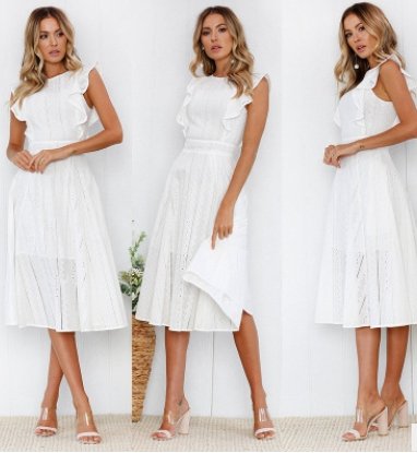 2021 summer explosion models fashion ruffled zipper irregular round neck lace dress - GIGI & POPO - Dress - White / M