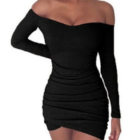 Amazon Explosion Wishes New Long Sleeve Neck Collar Sexy Pleated Slim Bag Hip Dress - GIGI & POPO - Dress - black / 2XL