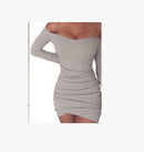 Amazon Explosion Wishes New Long Sleeve Neck Collar Sexy Pleated Slim Bag Hip Dress - GIGI & POPO - Dress - gray / 2XL