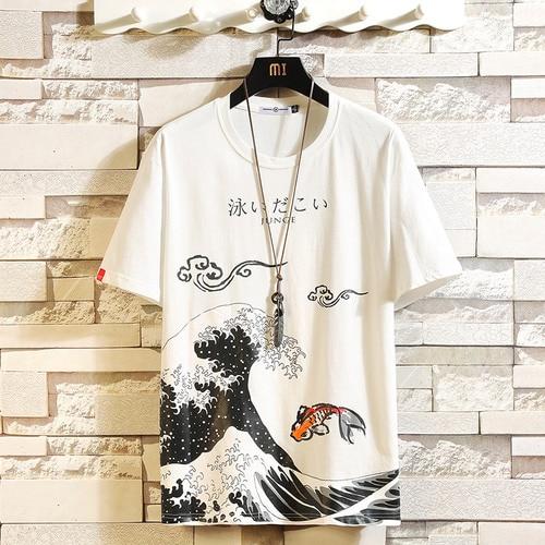 Anime Print Oversized Men T Shirt - GIGI & POPO - White / L