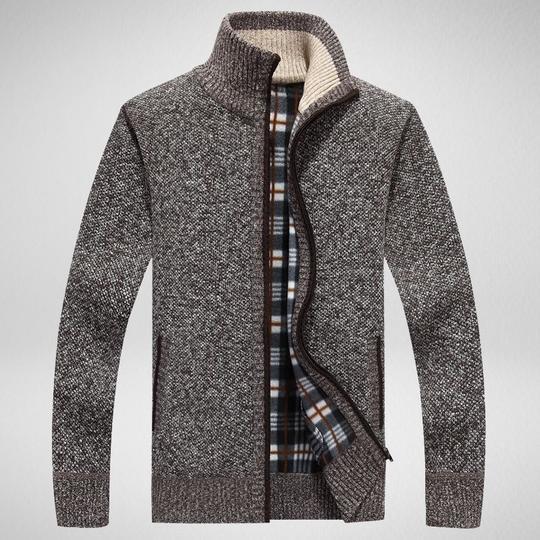 Autumn men's knit sweater sleeves plus velvet top sweater jacket - GIGI & POPO - Men Hoodies & Jackets - Coffee / M