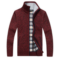 Autumn men's knit sweater sleeves plus velvet top sweater jacket - GIGI & POPO - Men Hoodies & Jackets - Wine Red / 5XL