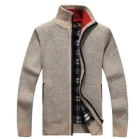 Autumn men's knit sweater sleeves plus velvet top sweater jacket - GIGI & POPO - Men Hoodies & Jackets - Beige / XXL