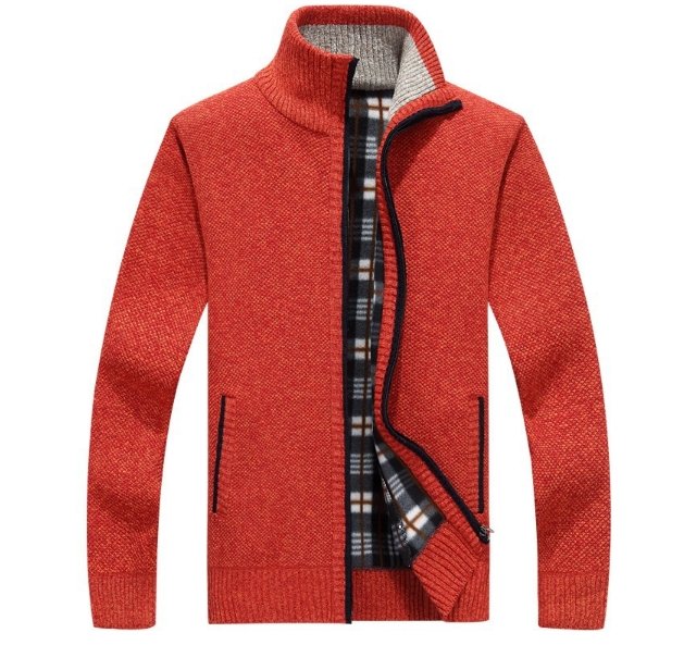 Autumn men's knit sweater sleeves plus velvet top sweater jacket - GIGI & POPO - Men Hoodies & Jackets - Red / XXL