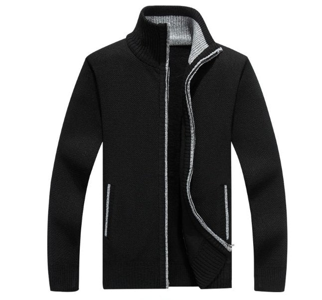 Autumn men's knit sweater sleeves plus velvet top sweater jacket - GIGI & POPO - Men Hoodies & Jackets - Black / 5XL