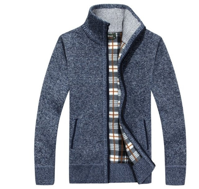 Autumn men's knit sweater sleeves plus velvet top sweater jacket - GIGI & POPO - Men Hoodies & Jackets - Blue / 5XL