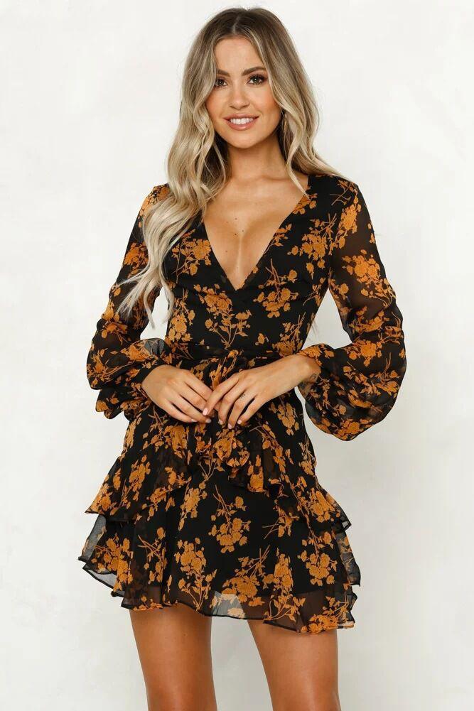 Autumn new fashion flower print long sleeve dress - GIGI & POPO - Women - Yellow / 2XL