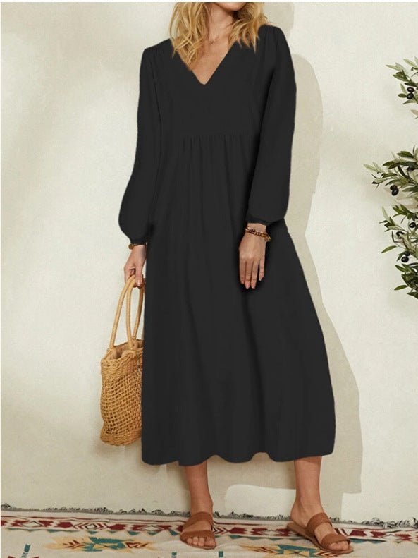 Autumn New Fashion Women's Wear Cotton Loose Lantern Sleeve Dress - GIGI & POPO - Women - Black / M