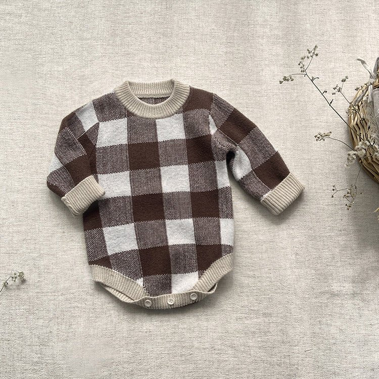 Baby Sweater Checkerboard Jumpsuit With Hat - GIGI & POPO