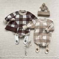 Baby Sweater Checkerboard Jumpsuit With Hat - GIGI & POPO