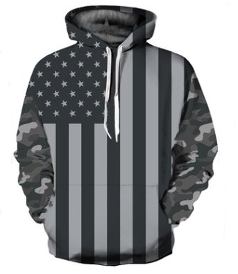 Black and white American flag positioning digital printing European and American large size couple hooded sweater men