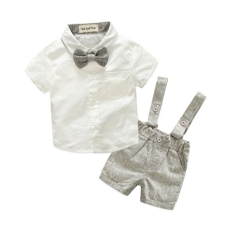 Boys' Fashion Short-sleeved Shirt Straps Pants Dress Two-piece Suit - GIGI & POPO