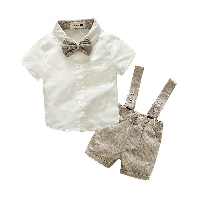 Boys' Fashion Short-sleeved Shirt Straps Pants Dress Two-piece Suit - GIGI & POPO