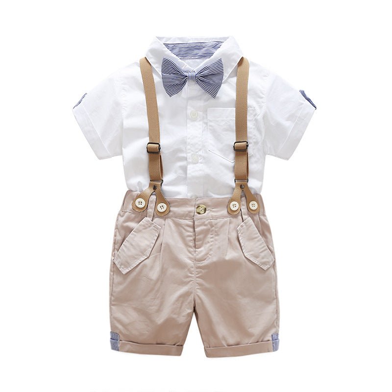 Boys' Fashion Short-sleeved Shirt Straps Pants Dress Two-piece Suit - GIGI & POPO