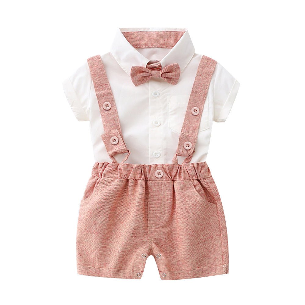 Boys' Fashion Short-sleeved Shirt Straps Pants Dress Two-piece Suit - GIGI & POPO