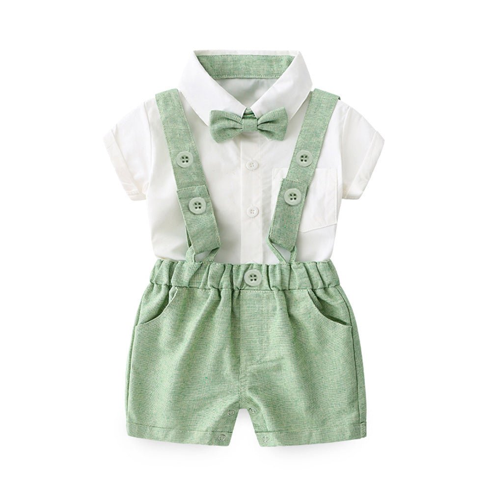 Boys' Fashion Short-sleeved Shirt Straps Pants Dress Two-piece Suit - GIGI & POPO