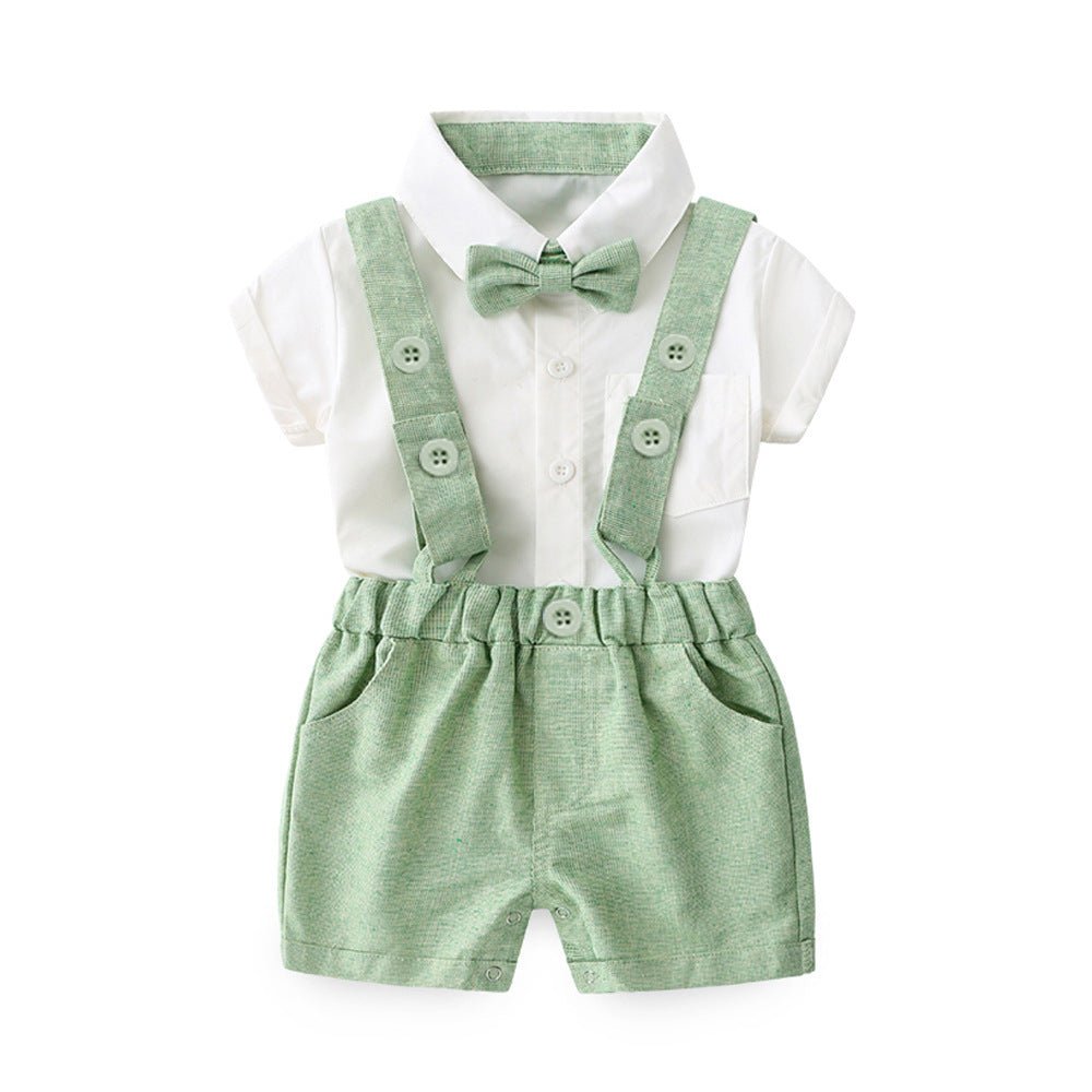 Boys' Fashion Short-sleeved Shirt Straps Pants Dress Two-piece Suit - GIGI & POPO
