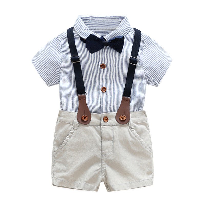Boys' Fashion Short-sleeved Shirt Straps Pants Dress Two-piece Suit - GIGI & POPO