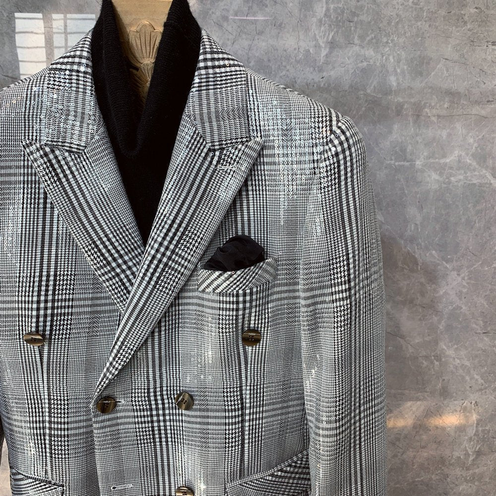 British Plaid Slim Double-breasted Small Suit Jacket Men's Handsome Fashion Jacket - GIGI & POPO