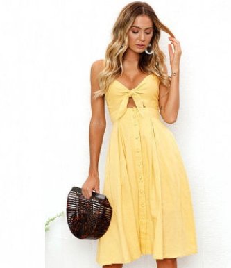 Buttoned Bow Back Sexy Strap Dress - GIGI & POPO