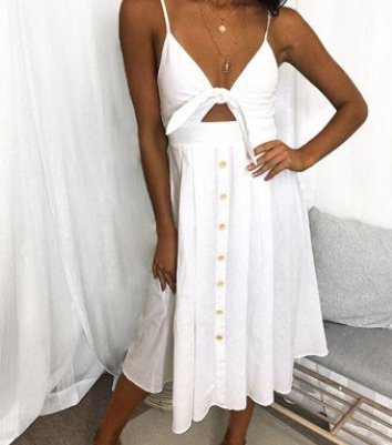 Buttoned Bow Back Sexy Strap Dress - GIGI & POPO
