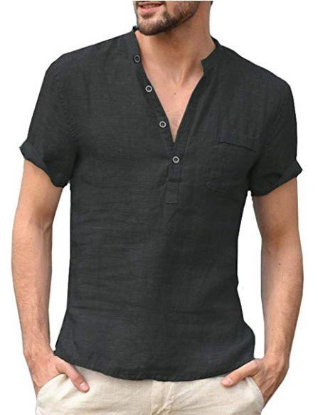 Casual Linen Solid Color Shirt Button V Neck Beach Shirt Men Summer Tops - GIGI & POPO