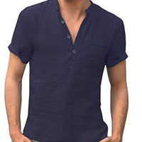 Casual Linen Solid Color Shirt Button V Neck Beach Shirt Men Summer Tops - GIGI & POPO