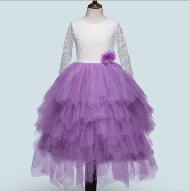 Children's Skirt Lace Long-Sleeved/ Sleeveless Girls Dress - GIGI & POPO - Girl Dresses - Purple / 100cm